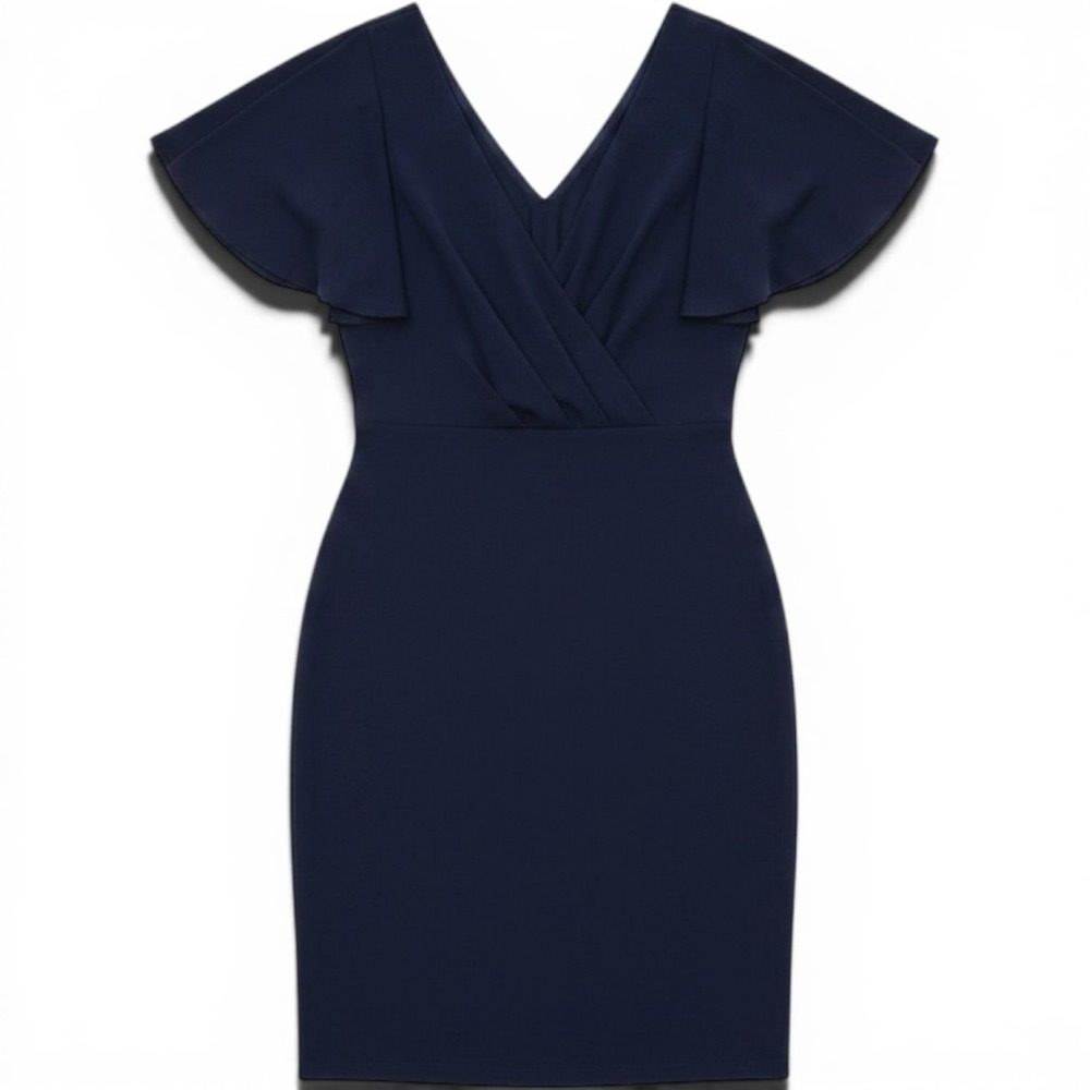 Velvet by Graham & Spencer Pari Navy Blue Flutter Sleeve V-Neck Dress Small NEW